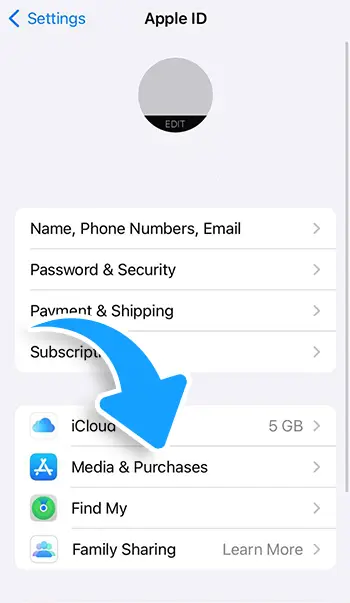 Step 3 - Open Media & Purchases then View Account