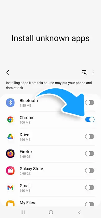 Step 4 - Enable installing unknown apps for your browser