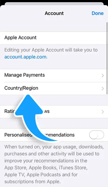 Step 4 - Change Country or Region