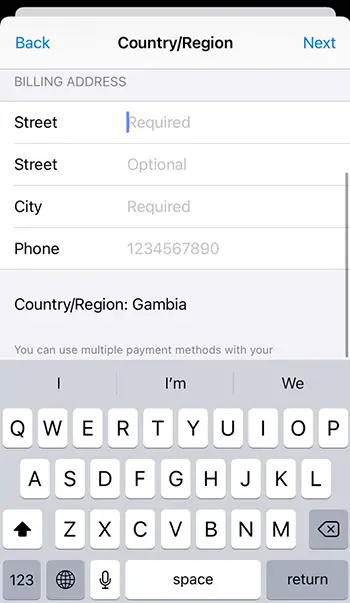 Step 7 - Enter a local address for selected country
